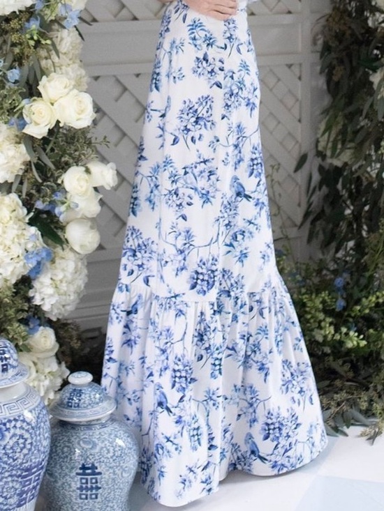 ANTONIO MELANI Dresses & Skirts - Antonio Melani x Born on Fifth White & Blue Hannah Floral Poplin Maxi Skirt